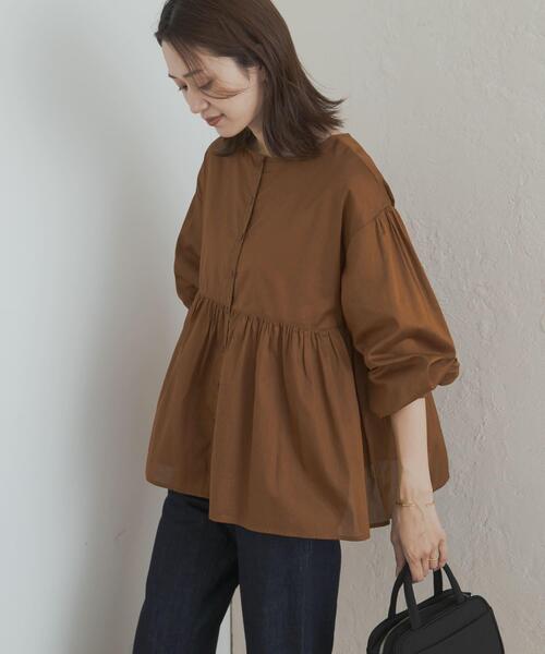 ジャスミン1/2 コットンツイル2WAYギャザーブラウス(M BROWN): トップス｜URBAN