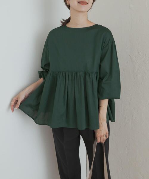 URBAN RESEARCH DOORS(アーバンリサーチドアーズ)の「コットンツイル2WAYギャザーブラウス(シャツ/ブラウス・レディース・グリーン/ブラウン/ブラック・MEDIUM)」の3枚目の写真