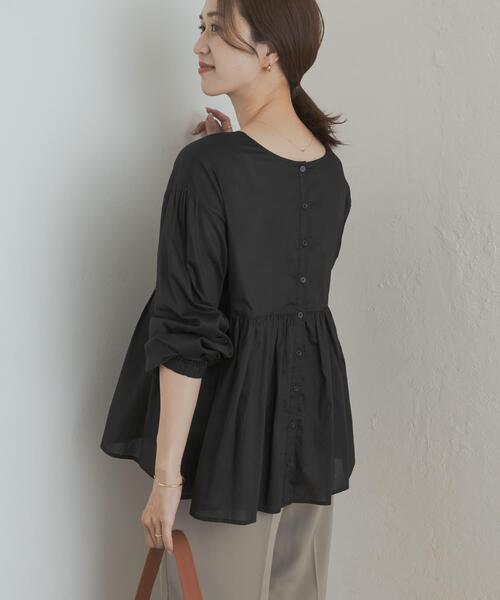 URBAN RESEARCH DOORS(アーバンリサーチドアーズ)の「コットンツイル2WAYギャザーブラウス(シャツ/ブラウス・レディース・グリーン/ブラウン/ブラック・MEDIUM)」の1枚目の写真