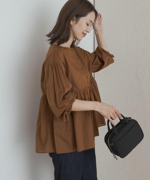 セール】コットンツイル2WAYギャザーブラウス（シャツ/ブラウス
