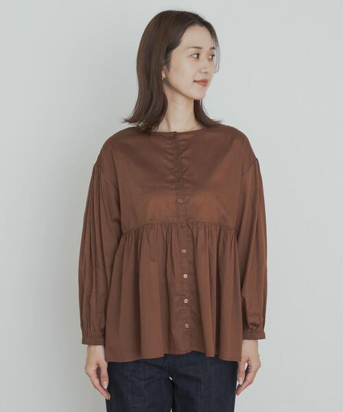 アーバンリサーチ ドアーズ＊コットンツイル2WAYギャザーブラウス 茶 コットンツイル2WAYギャザーブラウス | アーバンリサーチ