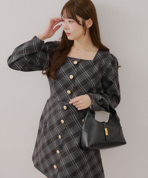 スクエアチェックミニワンピース（ワンピース）｜Another Branch olive