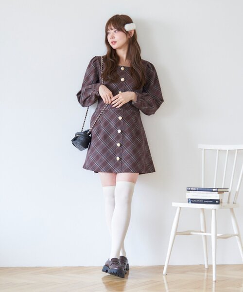 オリーブデオリーブ 赤と黒のチェック柄ノースリーブワンピース SNSで