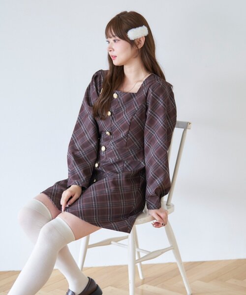 セール】スクエアチェックミニワンピース（ワンピース）｜Another