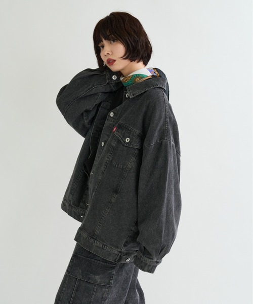 A.D.C.L.（エーディーシーエル）の「オーバーサイズ ビックシルエット デニムジャケット（Gジャン）（デニムジャケット・レディース・ブラック/ブルー・M/L）」の10枚目の写真