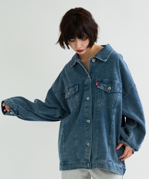 A.D.C.L.（エーディーシーエル）の「オーバーサイズ ビックシルエット デニムジャケット（Gジャン）（デニムジャケット・レディース・ブラック/ブルー・M/L）」の6枚目の写真