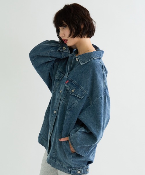 A.D.C.L.（エーディーシーエル）の「オーバーサイズ ビックシルエット デニムジャケット（Gジャン）（デニムジャケット・レディース・ブラック/ブルー・M/L）」の8枚目の写真