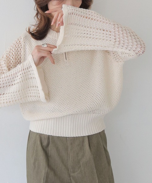CLEIO（クレイオ）の「【CLEIO】透かし編みジッププルオーバー OPEN-KNIT ZIP PULLOVER/986-14607（ニット/セーター・レディース・ライトカーキ/ブラウン/アイボリー・FREE）」の17枚目の写真