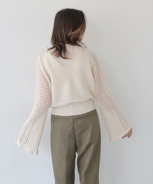 CLEIO（クレイオ）の「【CLEIO】透かし編みジッププルオーバー OPEN-KNIT ZIP PULLOVER/986-14607（ニット/セーター・レディース・ライトカーキ/ブラウン/アイボリー・FREE）」の10枚目の写真