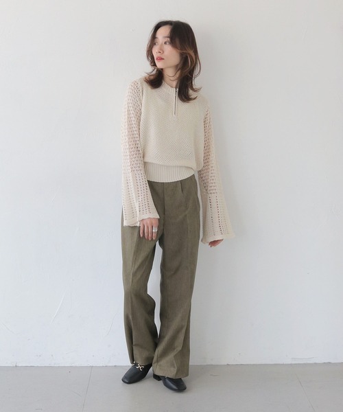 CLEIO（クレイオ）の「【CLEIO】透かし編みジッププルオーバー OPEN-KNIT ZIP PULLOVER/986-14607（ニット/セーター・レディース・ライトカーキ/ブラウン/アイボリー・FREE）」の12枚目の写真