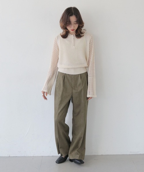 CLEIO（クレイオ）の「【CLEIO】透かし編みジッププルオーバー OPEN-KNIT ZIP PULLOVER/986-14607（ニット/セーター・レディース・ライトカーキ/ブラウン/アイボリー・FREE）」の11枚目の写真