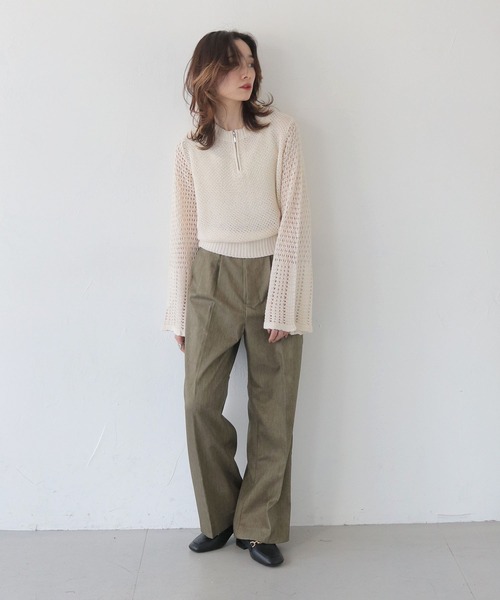 CLEIO（クレイオ）の「【CLEIO】透かし編みジッププルオーバー OPEN-KNIT ZIP PULLOVER/986-14607（ニット/セーター・レディース・ライトカーキ/ブラウン/アイボリー・FREE）」の13枚目の写真
