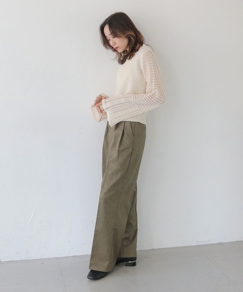 CLEIO（クレイオ）の「【CLEIO】透かし編みジッププルオーバー OPEN-KNIT ZIP PULLOVER/986-14607（ニット/セーター・レディース・ライトカーキ/ブラウン/アイボリー・FREE）」の14枚目の写真