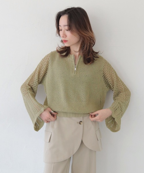 CLEIO（クレイオ）の「【CLEIO】透かし編みジッププルオーバー OPEN-KNIT ZIP PULLOVER/986-14607（ニット/セーター・レディース・ライトカーキ/ブラウン/アイボリー・FREE）」の19枚目の写真