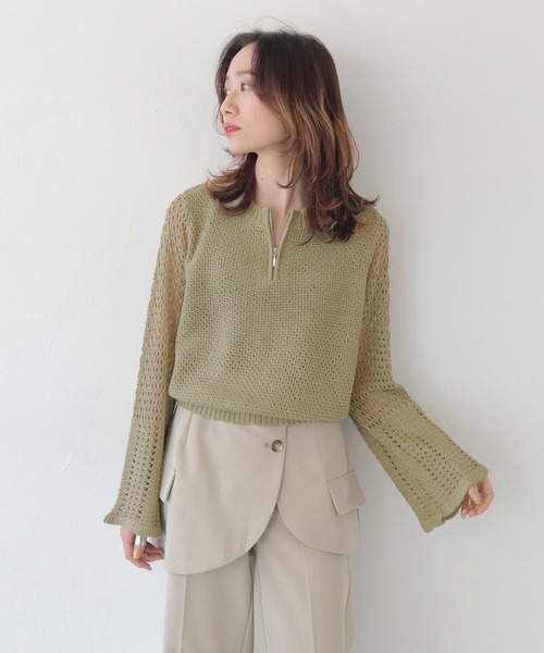 CLEIO（クレイオ）の「【CLEIO】透かし編みジッププルオーバー OPEN-KNIT ZIP PULLOVER/986-14607（ニット/セーター・レディース・ライトカーキ/ブラウン/アイボリー・FREE）」の20枚目の写真