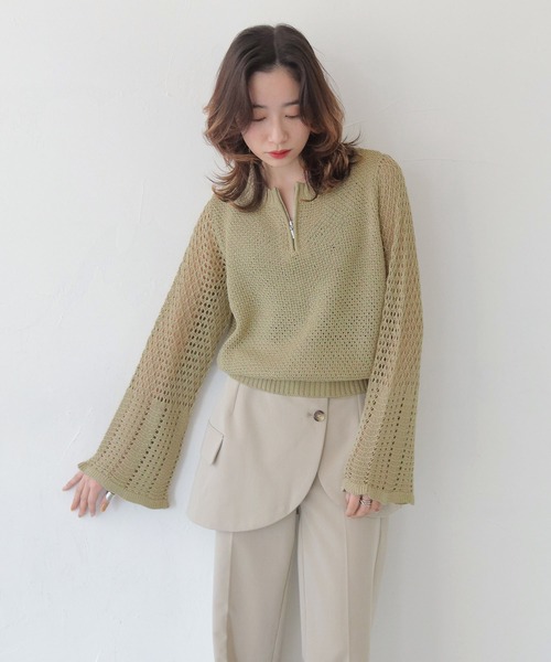 CLEIO（クレイオ）の「【CLEIO】透かし編みジッププルオーバー OPEN-KNIT ZIP PULLOVER/986-14607（ニット/セーター・レディース・ライトカーキ/ブラウン/アイボリー・FREE）」の22枚目の写真