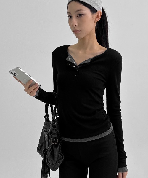 MADE] ユシアレイヤードヘンリーネック長袖Tシャツ（Tシャツ