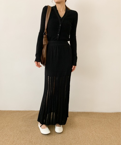 セール】DECADE CLASSIC 透かし編みニットロングスカート（スカート