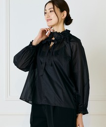 シャドーボーダーフリルボウタイブラウス