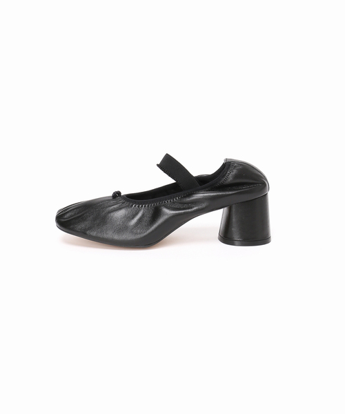 GRISE ブラックパンプス 23.5 cm GRISE5.5cmレザーギャザーバレリーナパンプス（パンプス