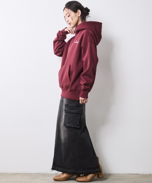 CHIC STYLE(シックスタイル)の「裏起毛フーディスウェット<大きいサイズ有>シックスタイル(パーカー・レディース・杢グレー/ボルドー・LL/3L/4L/5L/M/L)」の4枚目の写真