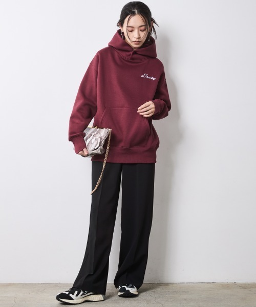 CHIC STYLE(シックスタイル)の「裏起毛フーディスウェット<大きいサイズ有>シックスタイル(パーカー・レディース・杢グレー/ボルドー・LL/3L/4L/5L/M/L)」の6枚目の写真