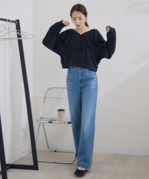 RU.TI.LE(ルチル)の「【RU.TI.LE】 ネックフリルカットカーディガン(カーディガン/ボレロ・レディース・チャコールグレー/ブラック・MEDIUM)」の5枚目の写真