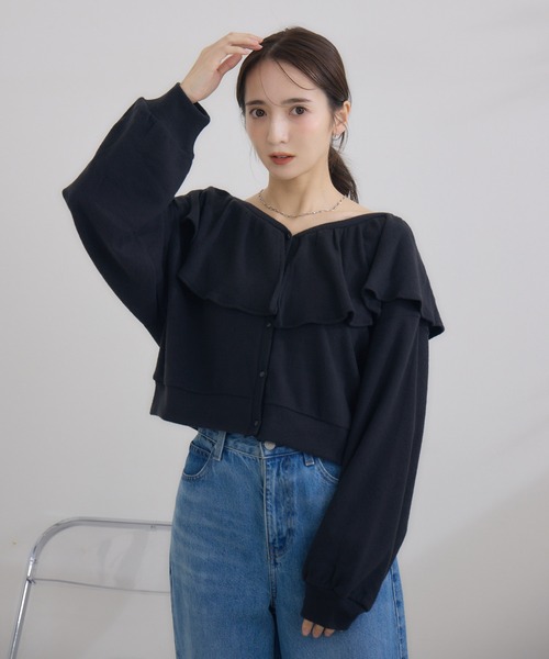 RU.TI.LE(ルチル)の「【RU.TI.LE】 ネックフリルカットカーディガン(カーディガン/ボレロ・レディース・チャコールグレー/ブラック・MEDIUM)」の9枚目の写真