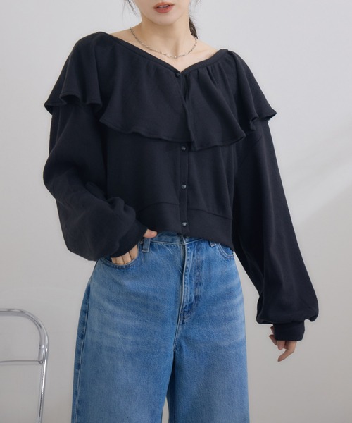 RU.TI.LE(ルチル)の「【RU.TI.LE】 ネックフリルカットカーディガン(カーディガン/ボレロ・レディース・チャコールグレー/ブラック・MEDIUM)」の11枚目の写真