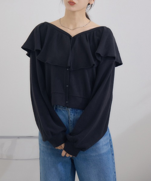 RU.TI.LE(ルチル)の「【RU.TI.LE】 ネックフリルカットカーディガン(カーディガン/ボレロ・レディース・チャコールグレー/ブラック・MEDIUM)」の14枚目の写真