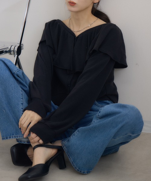 RU.TI.LE(ルチル)の「【RU.TI.LE】 ネックフリルカットカーディガン(カーディガン/ボレロ・レディース・チャコールグレー/ブラック・MEDIUM)」の17枚目の写真