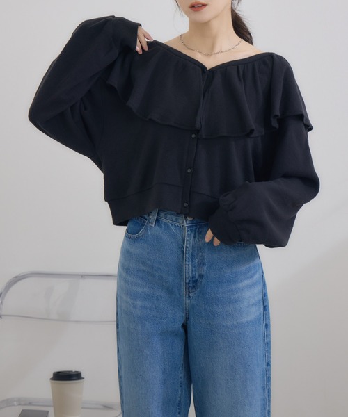 RU.TI.LE(ルチル)の「【RU.TI.LE】 ネックフリルカットカーディガン(カーディガン/ボレロ・レディース・チャコールグレー/ブラック・MEDIUM)」の13枚目の写真