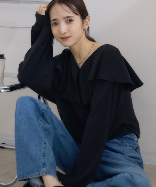 RU.TI.LE(ルチル)の「【RU.TI.LE】 ネックフリルカットカーディガン(カーディガン/ボレロ・レディース・チャコールグレー/ブラック・MEDIUM)」の10枚目の写真