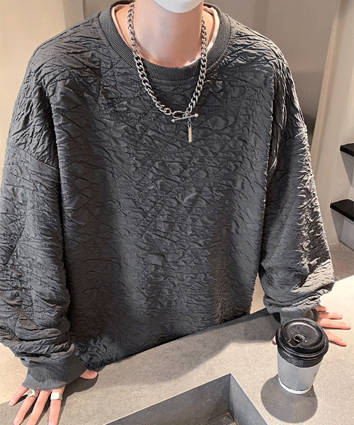 FVLMEN(フルメン)の「【FVLMEN】crease effect longsleeve crewneck tee/シワ加工 ロングスリーブ クルーネック T(Tシャツ/カットソー・メンズ・チャコールグレー/ホワイト/ブラック・MEDIUM/LARGE/X-LARGE)」の9枚目の写真