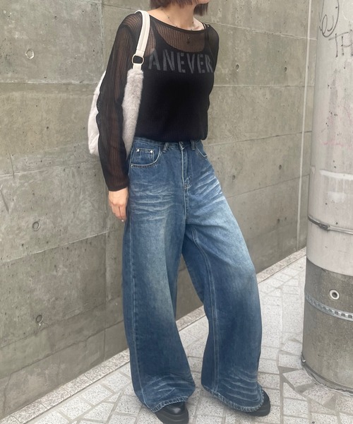 ROGER AND RAW(ロジャーアンドロウ)の「ロゴプリントメッシュニットプルオーバー(ニット/セーター・レディース・ブラック/ホワイト・FREE)」の5枚目の写真