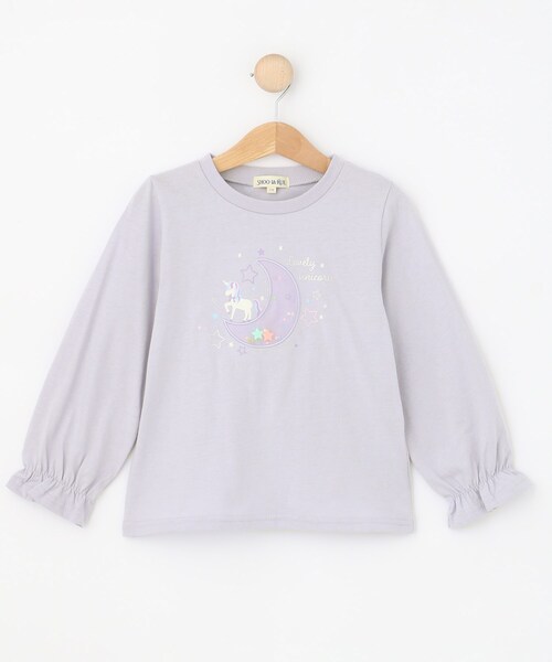 SHOO・LA・RUE（シューラルー）の「【100-150cm】オーガンジーモチーフ使いロンT（Tシャツ/カットソー・キッズ・パープル/グリーン系/オフホワイト/サックスブルー・10/11/12/13/14/15 ）」の4枚目の写真