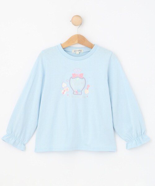 SHOO・LA・RUE（シューラルー）の「【100-150cm】オーガンジーモチーフ使いロンT（Tシャツ/カットソー・キッズ・パープル/グリーン系/オフホワイト/サックスブルー・10/11/12/13/14/15 ）」の3枚目の写真