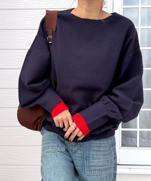 Q | やわもちぽわん袖配色ニット(ニット/セーター)