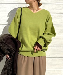 Q | やわもちぽわん袖配色ニット(ニット/セーター)