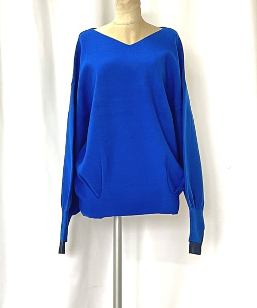 Q（キュー）の「やわもちぽわん袖配色ニット（ニット/セーター・レディース・ライム/ネイビー/ライトブルー/ライトグレー/ブルー・MEDIUM）」の13枚目の写真