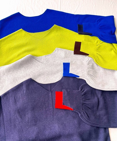 Q（キュー）の「やわもちぽわん袖配色ニット（ニット/セーター・レディース・ライム/ネイビー/ライトブルー/ライトグレー/ブルー・MEDIUM）」の9枚目の写真