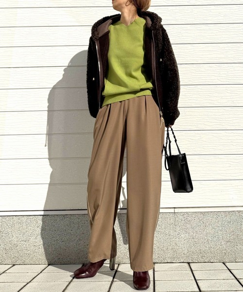 Q（キュー）の「やわもちぽわん袖配色ニット（ニット/セーター・レディース・ライム/ネイビー/ライトブルー/ライトグレー/ブルー・MEDIUM）」の17枚目の写真