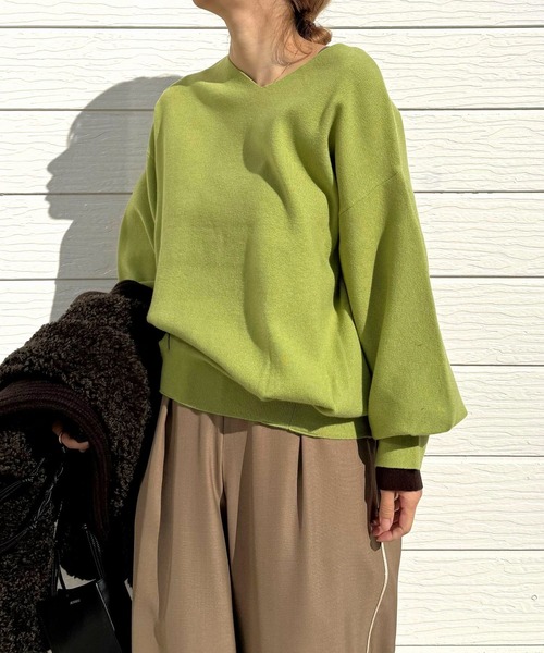 Q（キュー）の「やわもちぽわん袖配色ニット（ニット/セーター・レディース・ライム/ネイビー/ライトブルー/ライトグレー/ブルー・MEDIUM）」の21枚目の写真