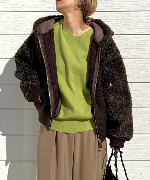 Q（キュー）の「やわもちぽわん袖配色ニット（ニット/セーター・レディース・ライム/ネイビー/ライトブルー/ライトグレー/ブルー・MEDIUM）」の19枚目の写真