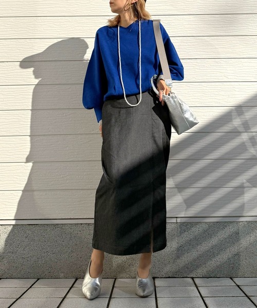 Q（キュー）の「やわもちぽわん袖配色ニット（ニット/セーター・レディース・ライム/ネイビー/ライトブルー/ライトグレー/ブルー・MEDIUM）」の22枚目の写真