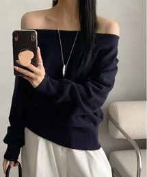 エリー ELLIEワンショルダートップス 長袖 ブラック 新品 THROW by SLY | 【THROW】ONE SHOULDER SLANT BUTTON トップス (ニット