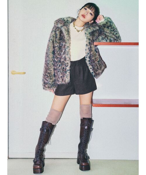 あちゃちゅむ毛皮コート 黒 レオパードボタン あちゃちゅむ毛皮コート 黒 レオパードボタン あちゃちゅむ毛皮コート