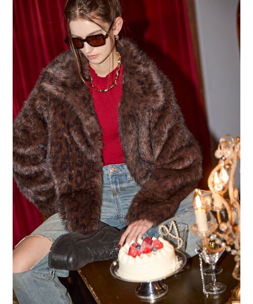 MURUA ファーブルゾン ファーコート アウター セール】レオパードフェイクファーコート（その他アウター）｜MURUA