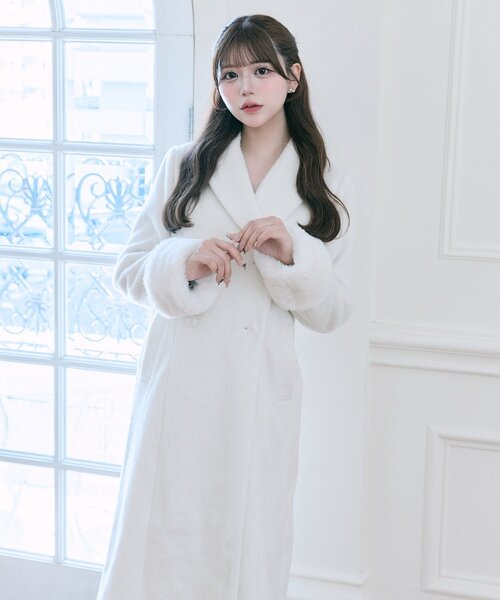 OLIVE des OLIVE（オリーブデオリーブ）の「【Belle Charme】スリムウエストファー付きコート（ステンカラーコート・レディース・ブラック/チェック/オフホワイト・SMALL/FREE）」の12枚目の写真