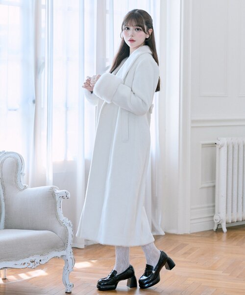 OLIVE des OLIVE（オリーブデオリーブ）の「【Belle Charme】スリムウエストファー付きコート（ステンカラーコート・レディース・ブラック/チェック/オフホワイト・SMALL/FREE）」の13枚目の写真